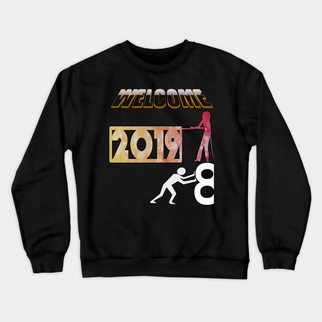 New Year 2019 Celebration Apparel & Gifts, Happy New Year 2019 Shirt Pushing Old Out & Pulling in New Years Eve Crewneck Sweatshirt by tamdevo1